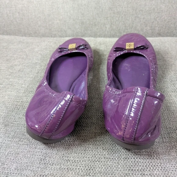 Tory Burch Purple Patent Leather Ballet Flats - Logo Bow - Size 11 - Picture 6 of 8